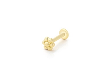 Beaded Flower Minimalist Tragus Ear Piercing Stud Solid Real 14K Yellow Gold
