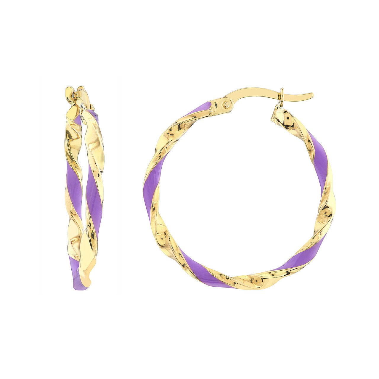 3/4" 20mmx2mm Lilac Enamel Round Twist Hoop Earrings Real 14K Yellow Gold