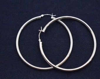 60mm = 2 1/4" 3mm Shiny Large Plain Hoop Earrings Real 925 Sterling Silver