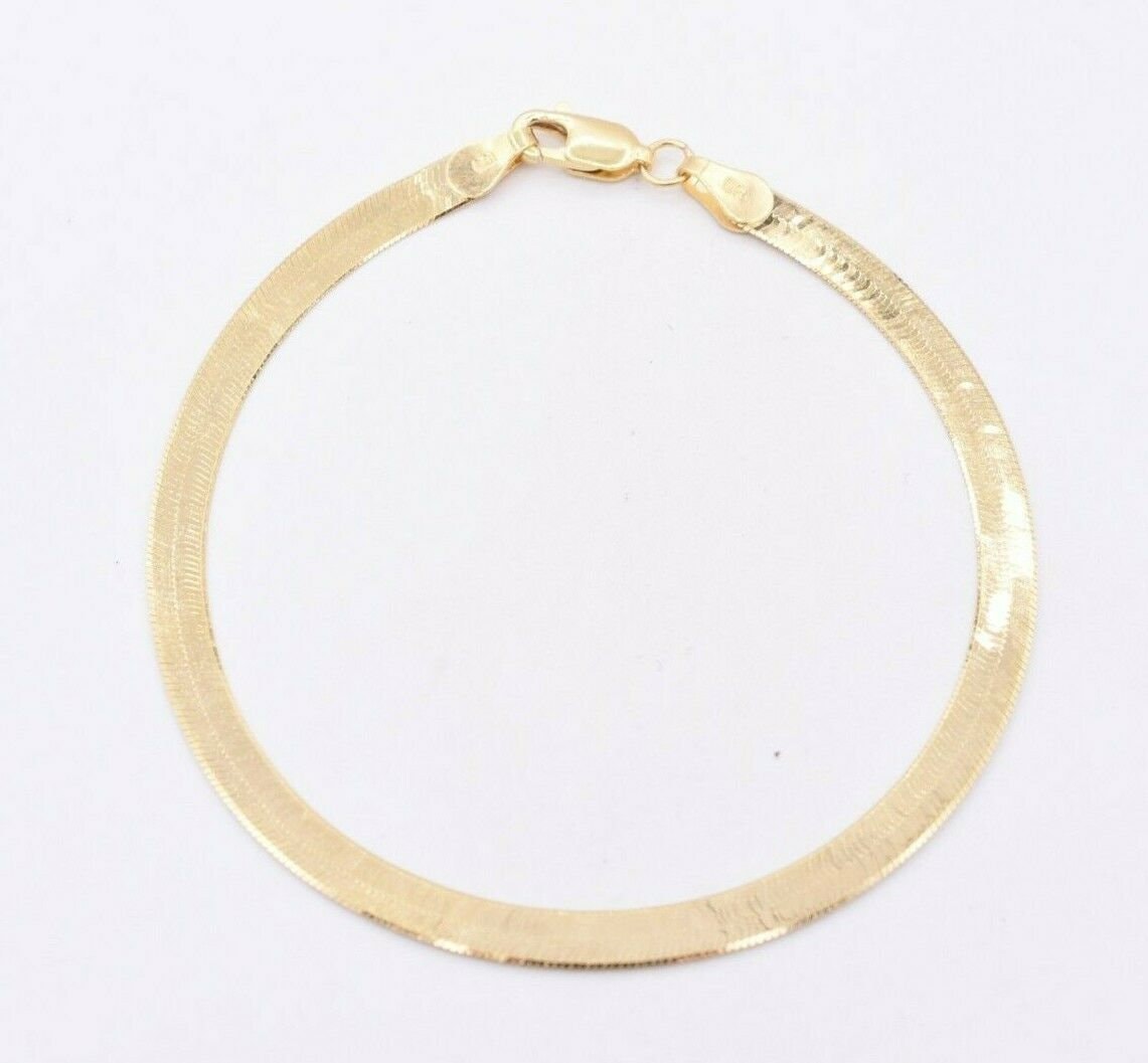 4.00mm High Polish Herringbone Bracelet Real Solid 14K Yellow Gold