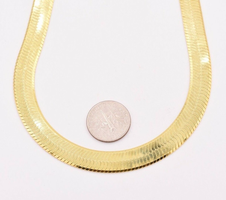 9mm Flexible Herringbone Chain Necklace Solid 14K Yellow Gold Etsy