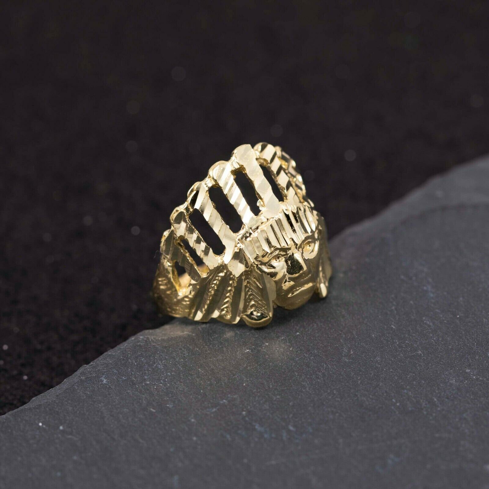 Bague Tête De Chef Indien En Or 14 Carats Tri Couleur - Taille 10 Pour Homme - Neuf Avec étiquettes