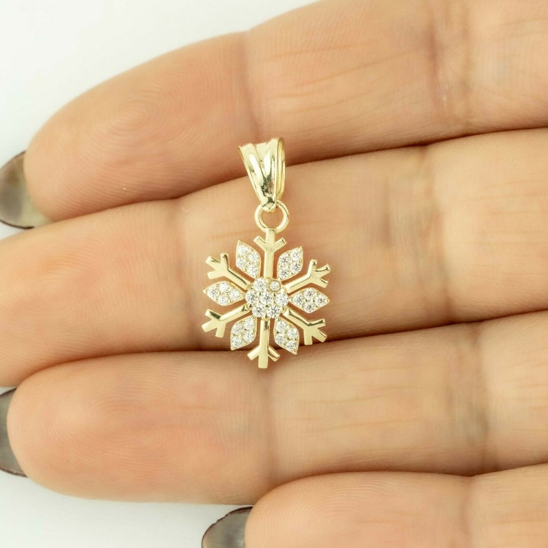 Snowflakes CZ Charm Pendant Real Solid 10K Yellow Gold 1