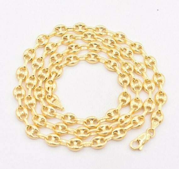 7mm Puffed Anchor Mariner Chain Necklace 14K Yellow Gold Clad
