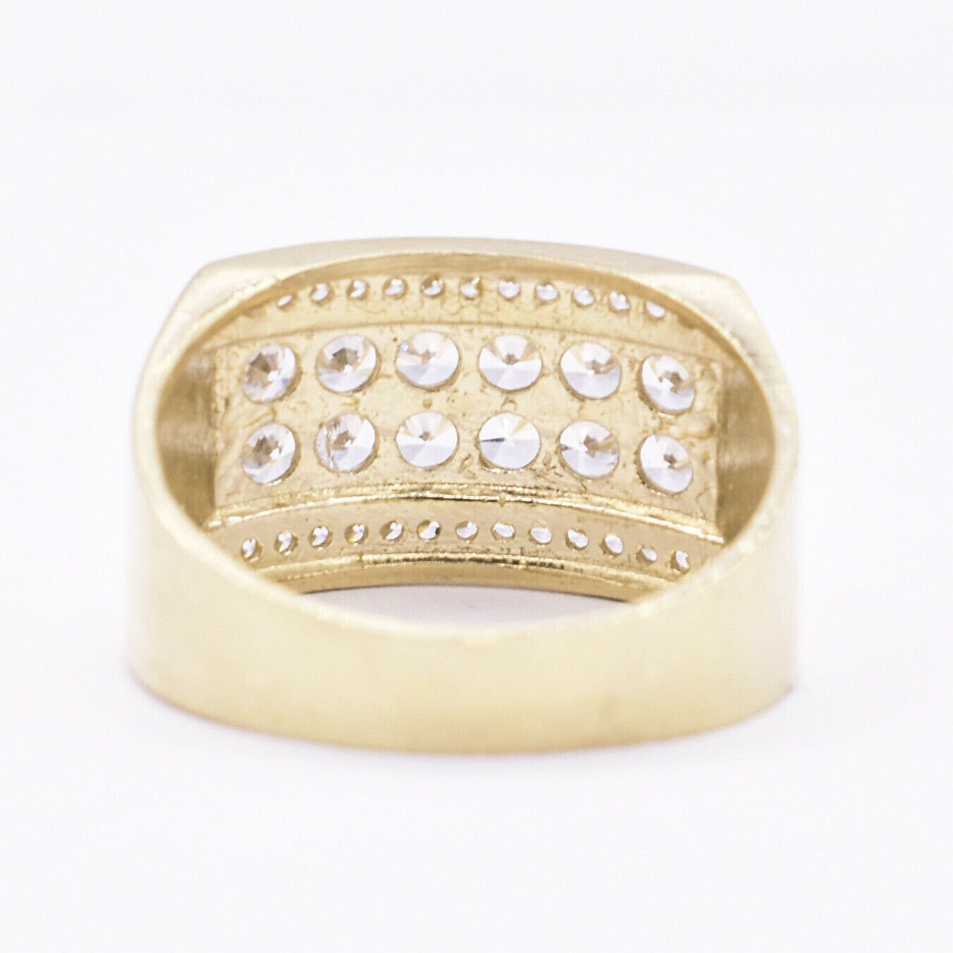 Bh Jewelry Anello Uomo In Oro Giallo Massiccio 10K - Grande Ovale Taglio Diamante Con Zirconi Bianchi