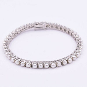 4.3mm Pearl Tennis Bracelet Real 925 Sterling Silver 925 7"