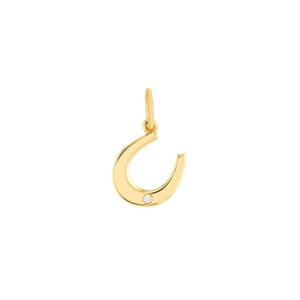 1pt Diamond Horseshoe Charm Pendant 14K Yellow Gold