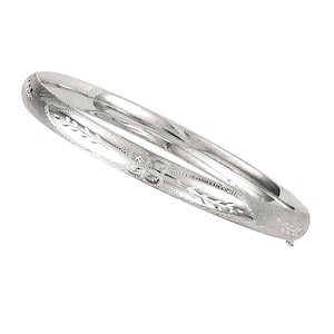 6mm Florentine Dome Classic Comfort Fit Bangle Bracelet Real 14K White Gold