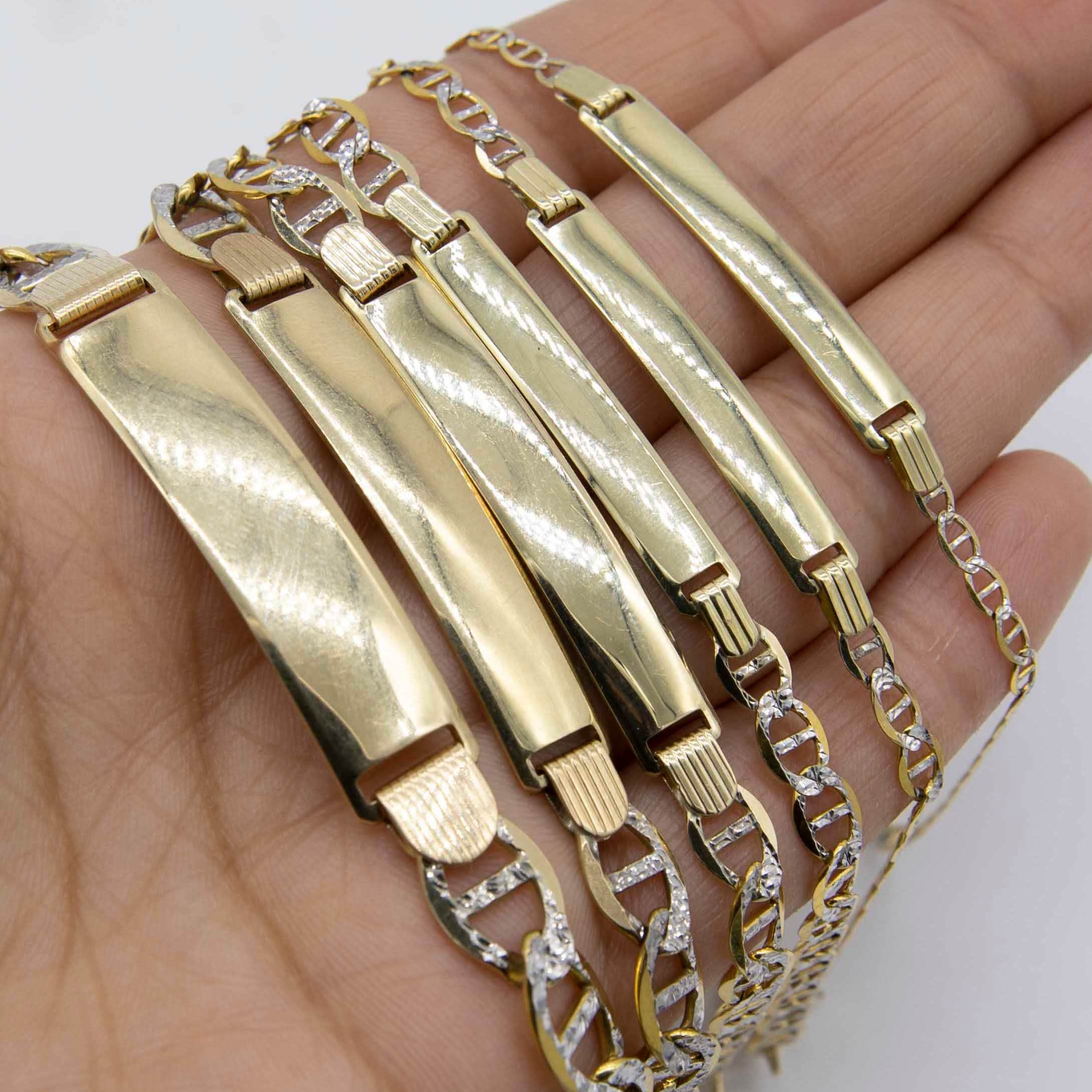 Solid 10K Gold Diamond-cut Mariner ID Bracelet 10K Yellow White