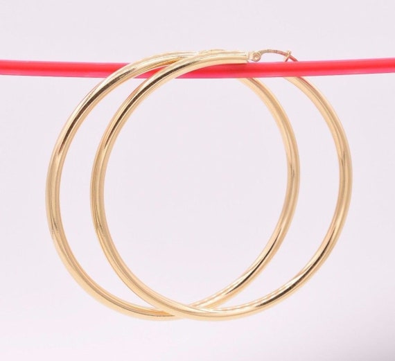Orecchini A Cerchio Tubo 3mm In Placcato Oro - 60mm - Foto 3