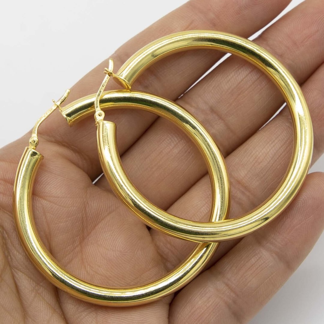 2mm X 60mm Plain Hoop Earrings – 14K Yellow Gold-Plated Sterling Silver 925, Italy