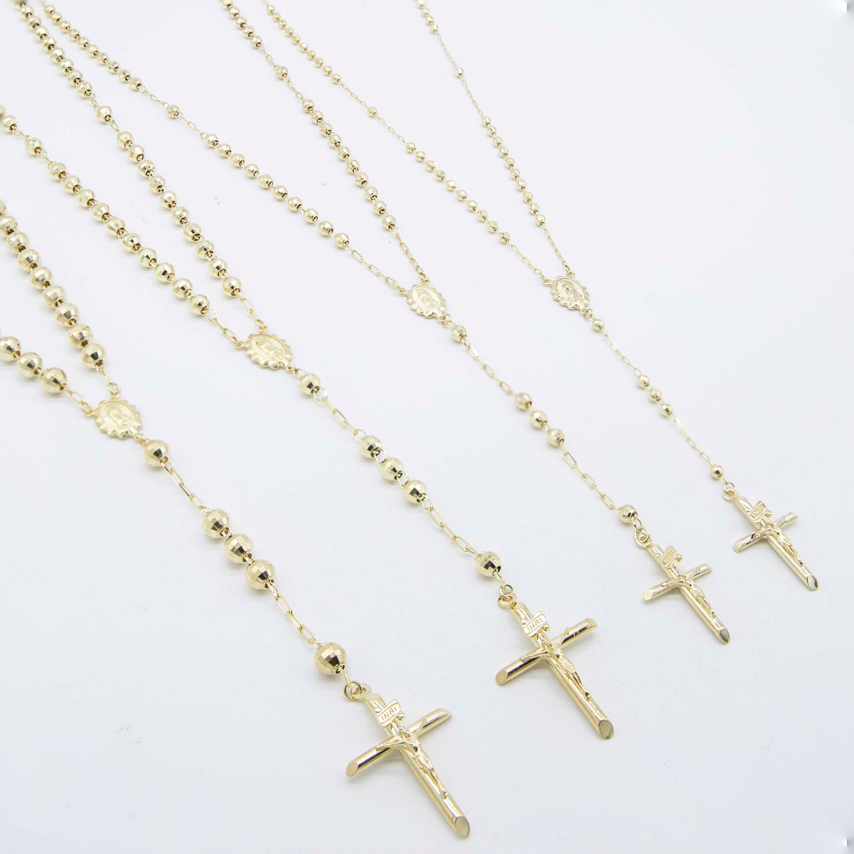 メダリオン クロス ロザリオ 十字架 チェーン ネックレス 本物の 14K