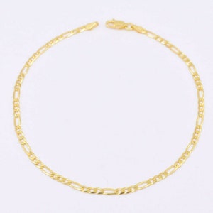 3mm Figaro Pave Link Chain Ankle Anklet 14K Yellow Gold Clad Silver 925 10"