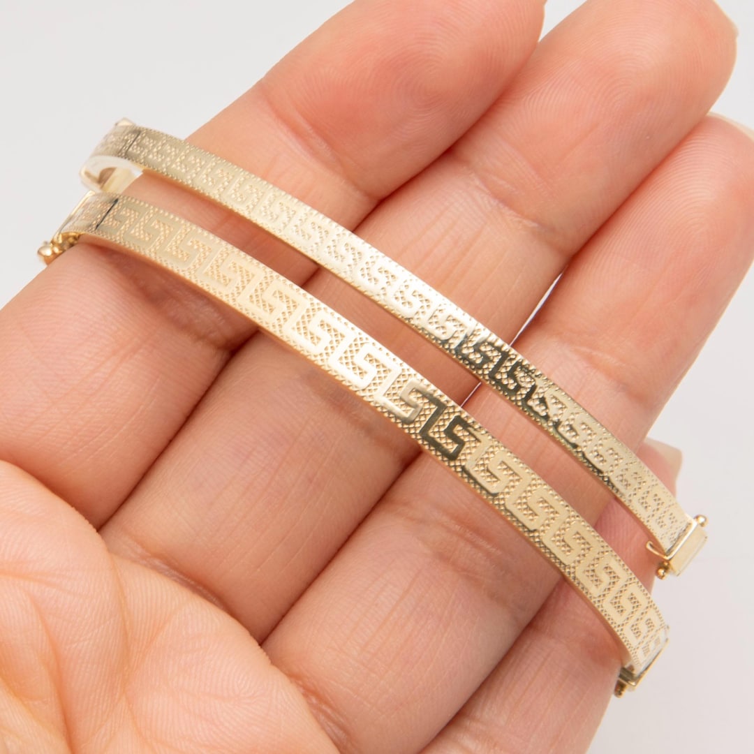 Greek Design Bangle Bracelet 10K Yellow Gold All Sizes - Etsy