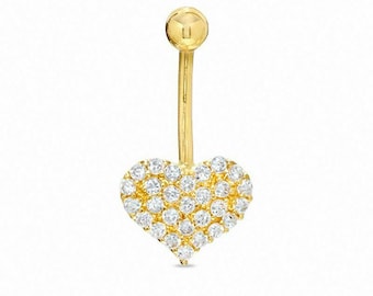 Heart CZ Belly Button Body Piercing Stud Real 14K Solid Yellow Gold 14G