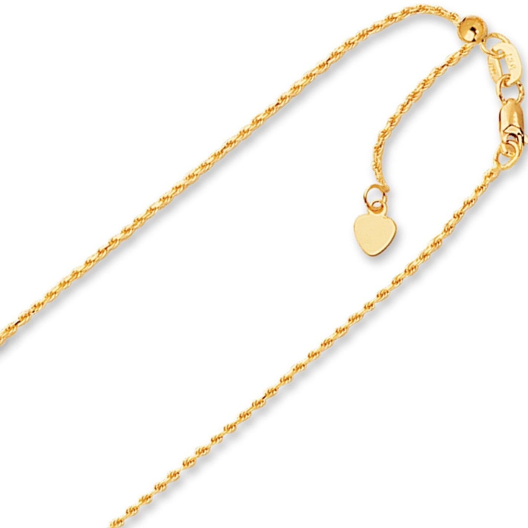 1.00mm Solid Adjustable Rope Chain Necklace REAL 14K Yellow Gold up to ...