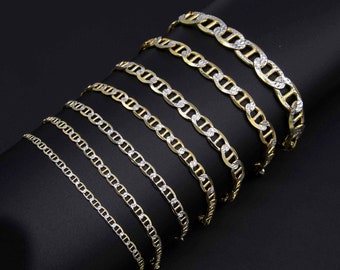 Pave Mariner Link Bracelet Real 14K Yellow Gold-Plated Silver 925 All Sizes