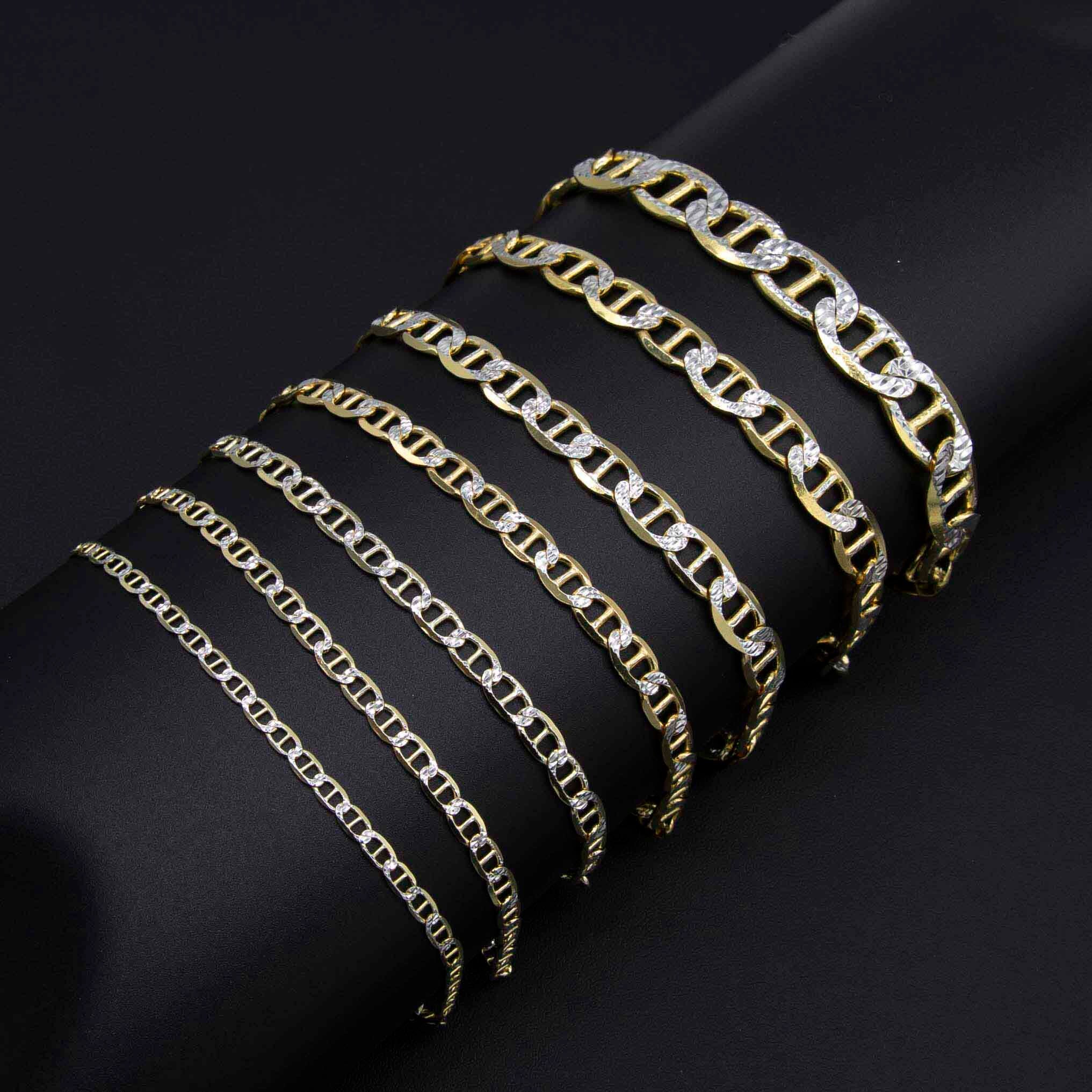 Pave Mariner Link Bracelet Real 14K Yellow Gold-Plated Silver 925 All Sizes