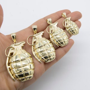 Textured Grenade Charm Pendant Solid 10K Yellow Gold All Sizes