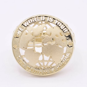 Mens Round &quot;The World is Yours&quot; Textured Ring Real 10K Yellow Gold Size 12