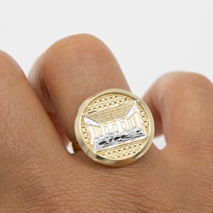Diamond-Cut Round Last Supper Ring Real Solid 10K Yellow White Gold Size 7