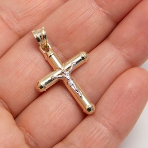 1 3/8&quot; Jesus Crucifix Cross Tube Pendant Real 10K Yellow White Gold