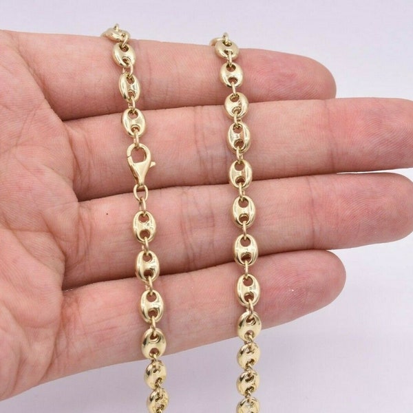 6mm Puffed Mariner Anchor Link Chain Necklace REAL 10K Yellow Gold