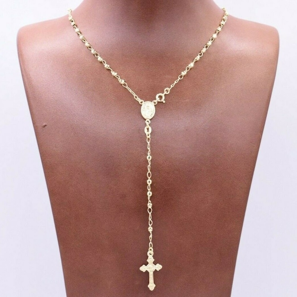 3mm Rosary Diamond Cut Chain Necklace 14K Yellow Gold Clad Silver ALL SIZES