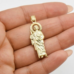 1 1/2&quot; Diamond-Cut Saint Jude Pendant 10K Solid Yellow Gold