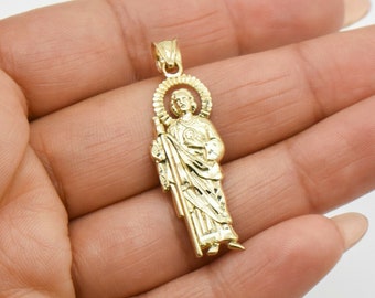 Colgante de San Judas Tadeo con corte de diamante de 1 1/2" en oro amarillo macizo de 10 quilates