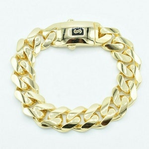 13mm Miami Cuban Royal Link Plain Shiny Bracelet Box Clasp Real 10K Yellow Gold