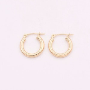 2.5mm X 15mm Plain Shiny Small Huggie Hoop Earrings REAL 10K Yellow Gold