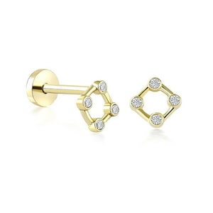 Square CZ Minimalist Tragus Ear Piercing Stud Real 14k Solid Gold
