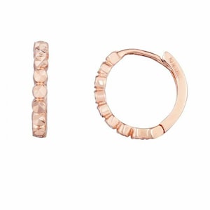 1/2" Round Diamond Cut Huggie Hoop Earrings Real 14K Pink Rose Gold 1.1gr