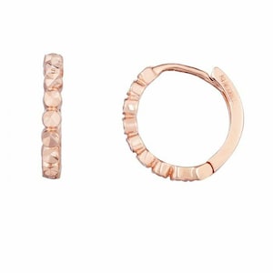 1/2" Runda Diamantslipade Huggie Hoop Örhängen Äkta 14K Rosa Roséguld 1.1gr