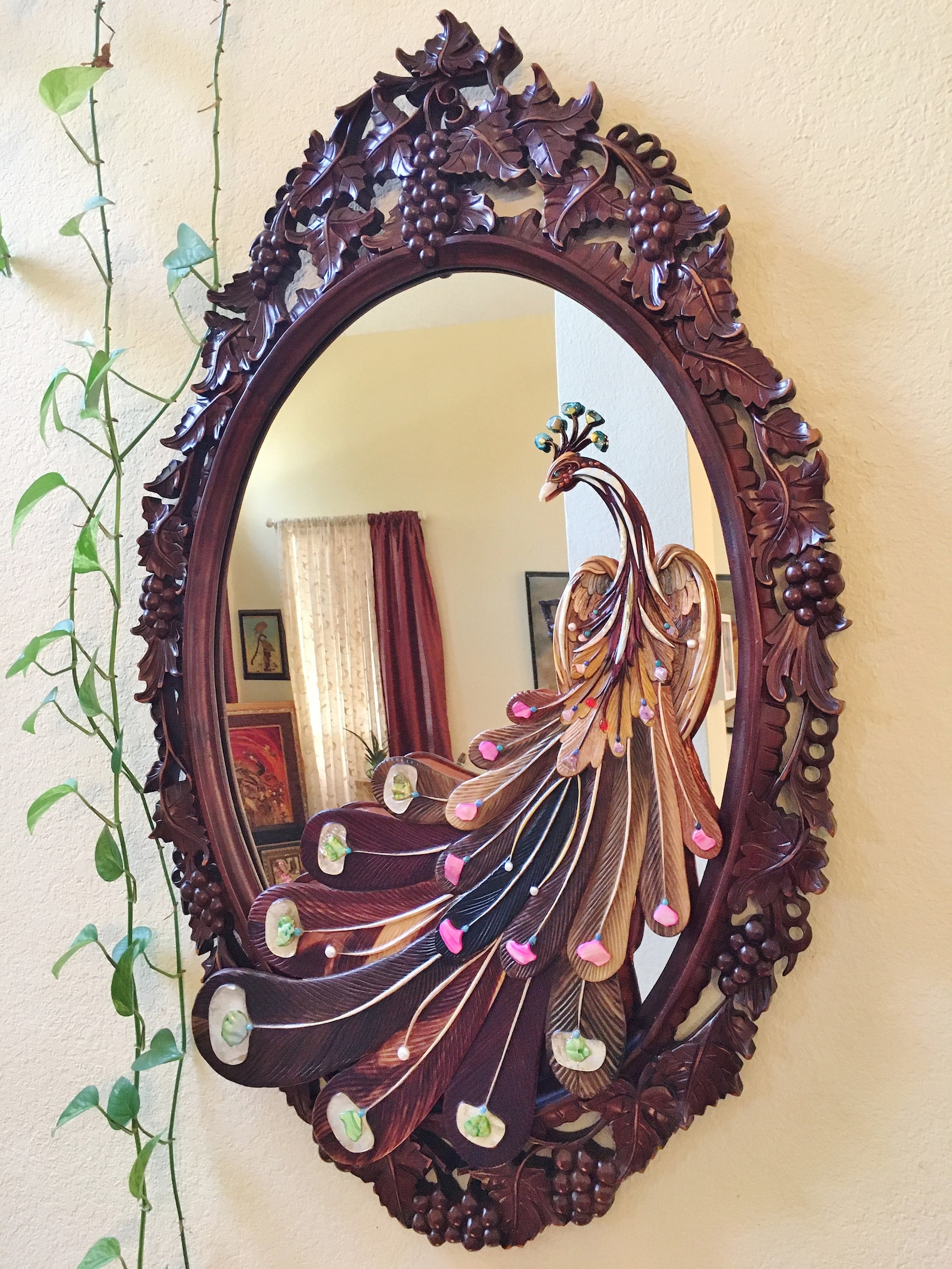 Peacock Mirror 25x40x2 Inchmarquetryoriginal Artwood Inlayhome Decor,mothers Day Gift