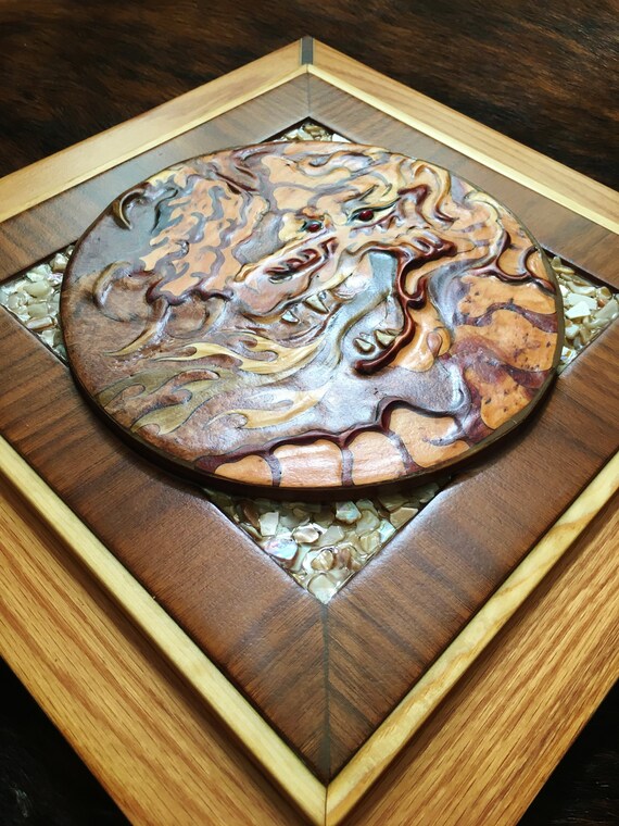※wood Dragon 16x16x2 Inch-marquetry-wood Carving-home Decor