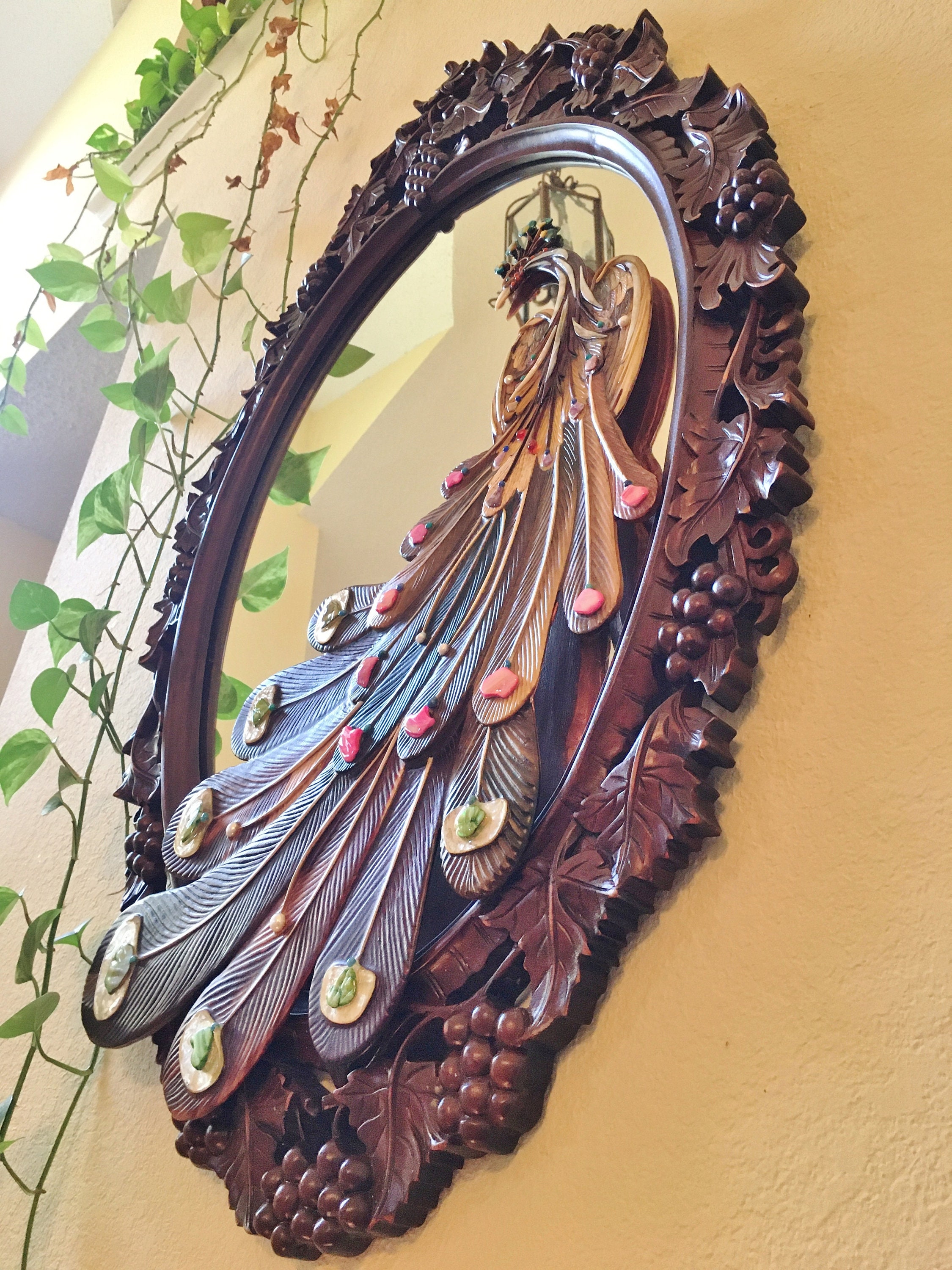 Peacock Mirror 25x40x2 Inchmarquetryoriginal Artwood Inlayhome
