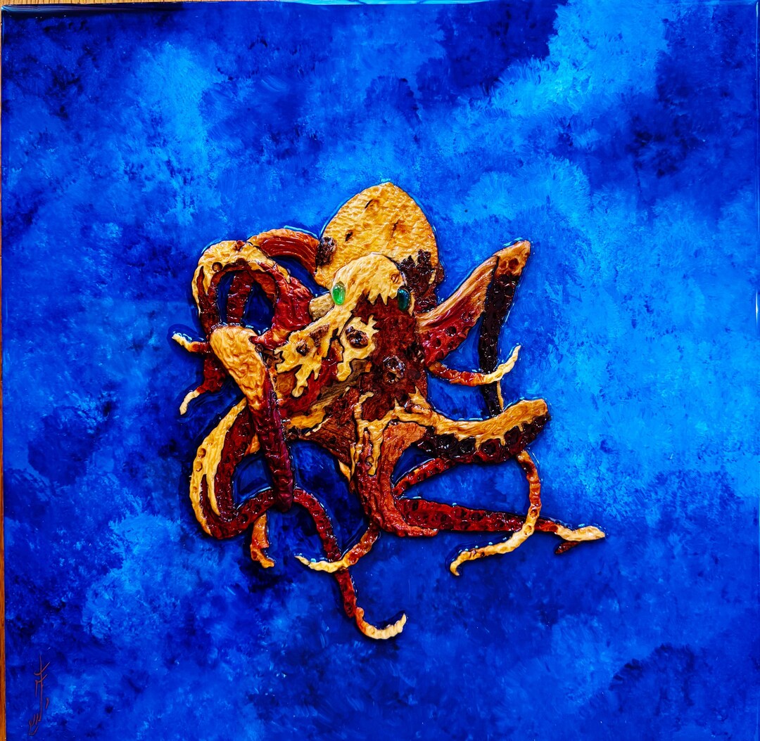 Octopus Inlay Octopus -15x15x2 Inches-fine Art Wooden Hand Cross, Modern Wood Art ...
