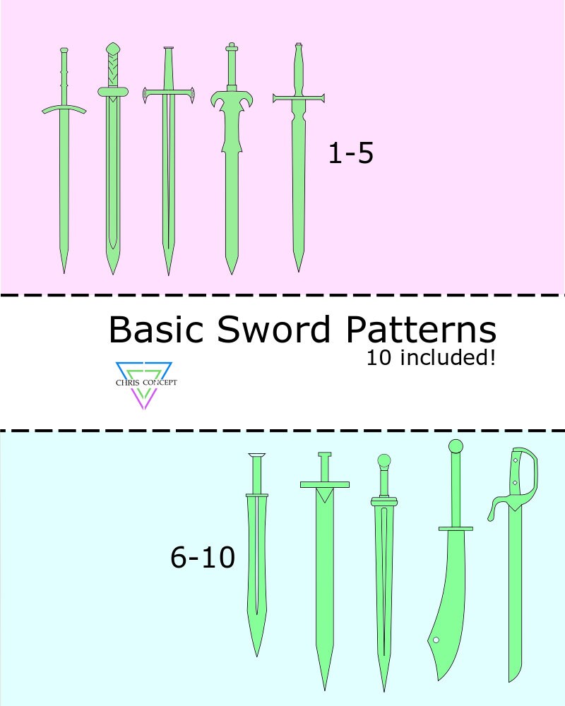 Basic Sword Patterns - 10 swords included PDF / Template