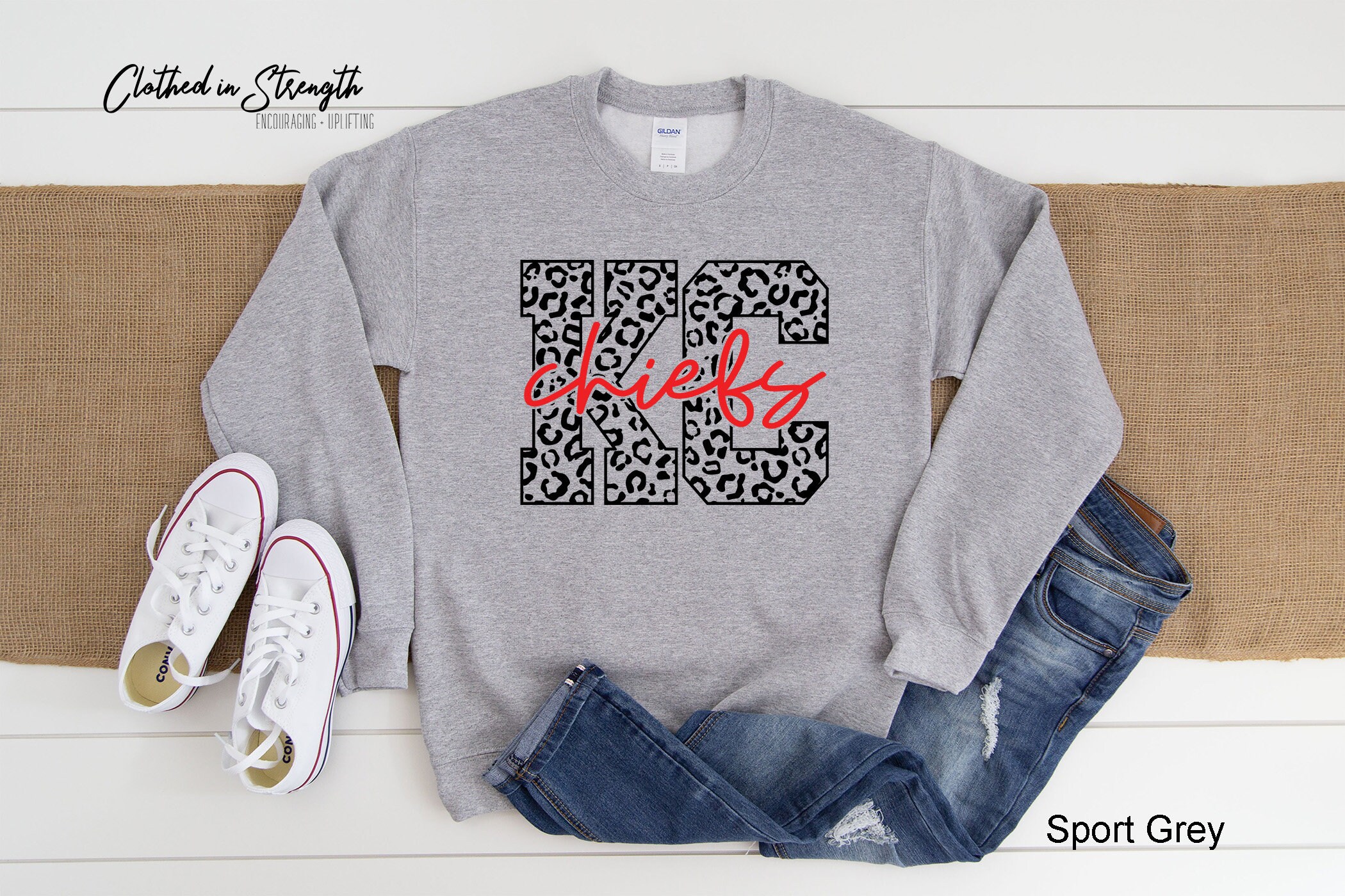 KC Chiefs Leopard graphic crew neck sweatshirt - Leopard KC print wit…