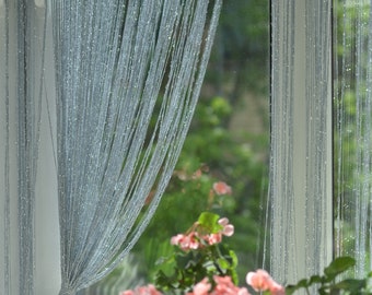 Window curtain, Thread curtain, Room divider, Sheer curtains, Door curtain window treatment, Wedding decor, Lurex Curtain thread 118&quot; х 112&quot;