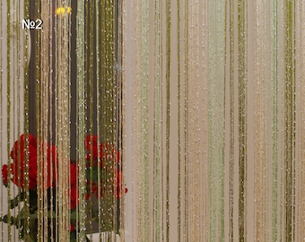 Room divider curtain, Doorway curtain, Window curtains, Thread Curtain Lurex 118"х112" (3mх2,8m), window treatment, door curtain