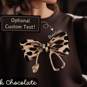 Personalizable Coquette Nurse Shirt, Cheetah Print Stethoscope Bow, T-Shirt or Sweatshirt  | Gift for Nurse, Nurse Graduation, Healthcare