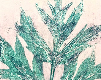 Leaf monoprint, handprinted, unique