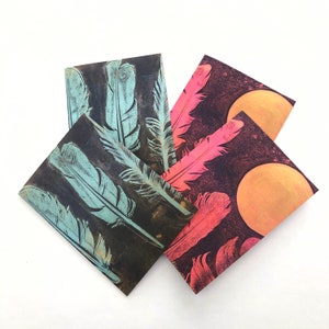 Lot de 4 cartes imprimées plumes
