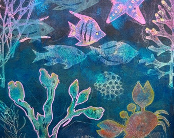 Sealife monotype art print 3: signed, unique, handprinted