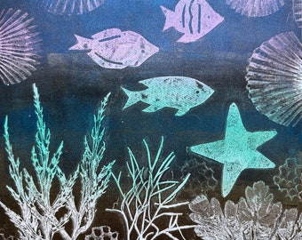 Sealife monotype art print 3: signed, unique, handprinted