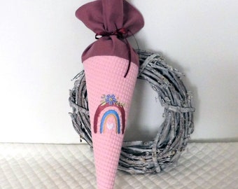 Schultüte Geschwistertüte personalisierbare Kindergartentüte mit Regenbogen rosa Kitatüte Zuckertüte