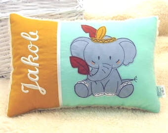 Kissen mit Namen, Kinderkissen personalisiert, Namenskissen Babykissen Geburtskissen Elefant Geschenk Taufe Geburtstag